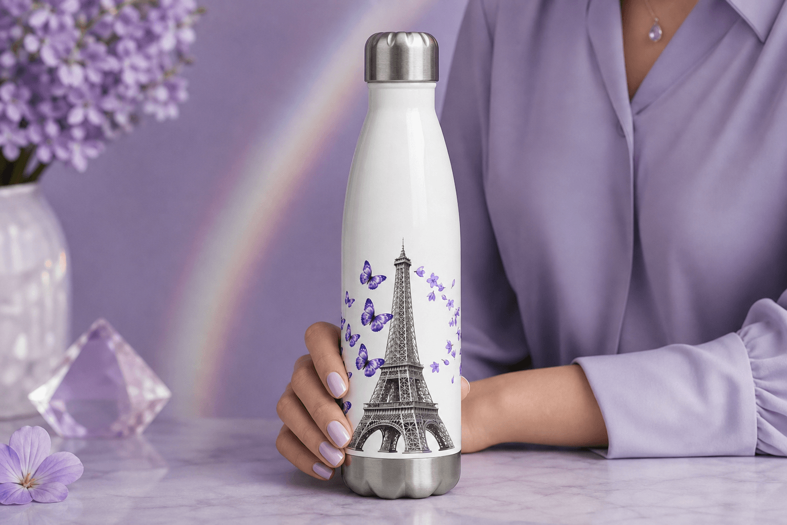 tsgabrielle® • París - La Torre Eiffel • Botella de agua • Blanco • Acero inoxidable • 17 oz - View 24