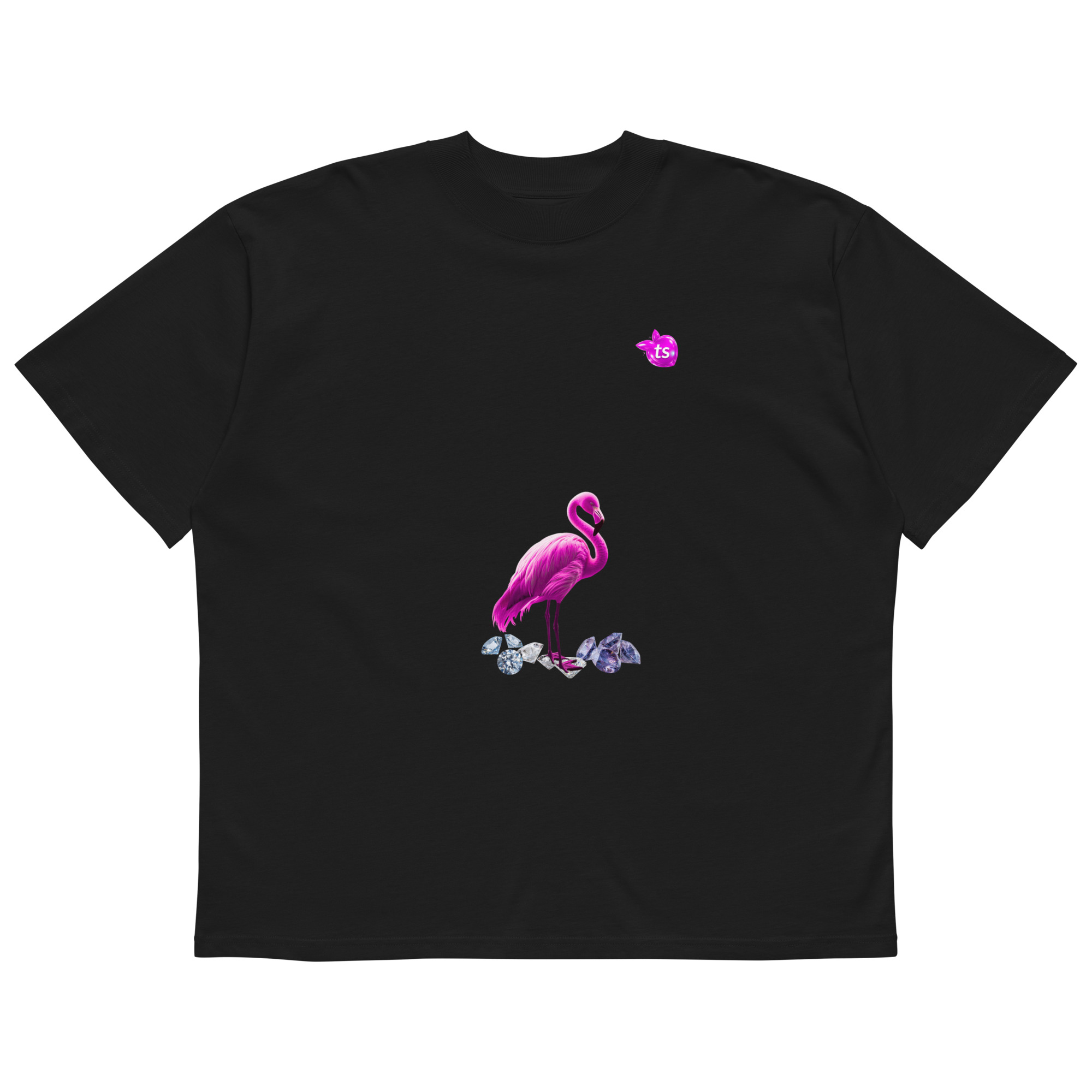 tsgabrielle® • Para Él • Flamant Rose • Camiseta oversized de cuello alto • Negro • Algodón orgánico