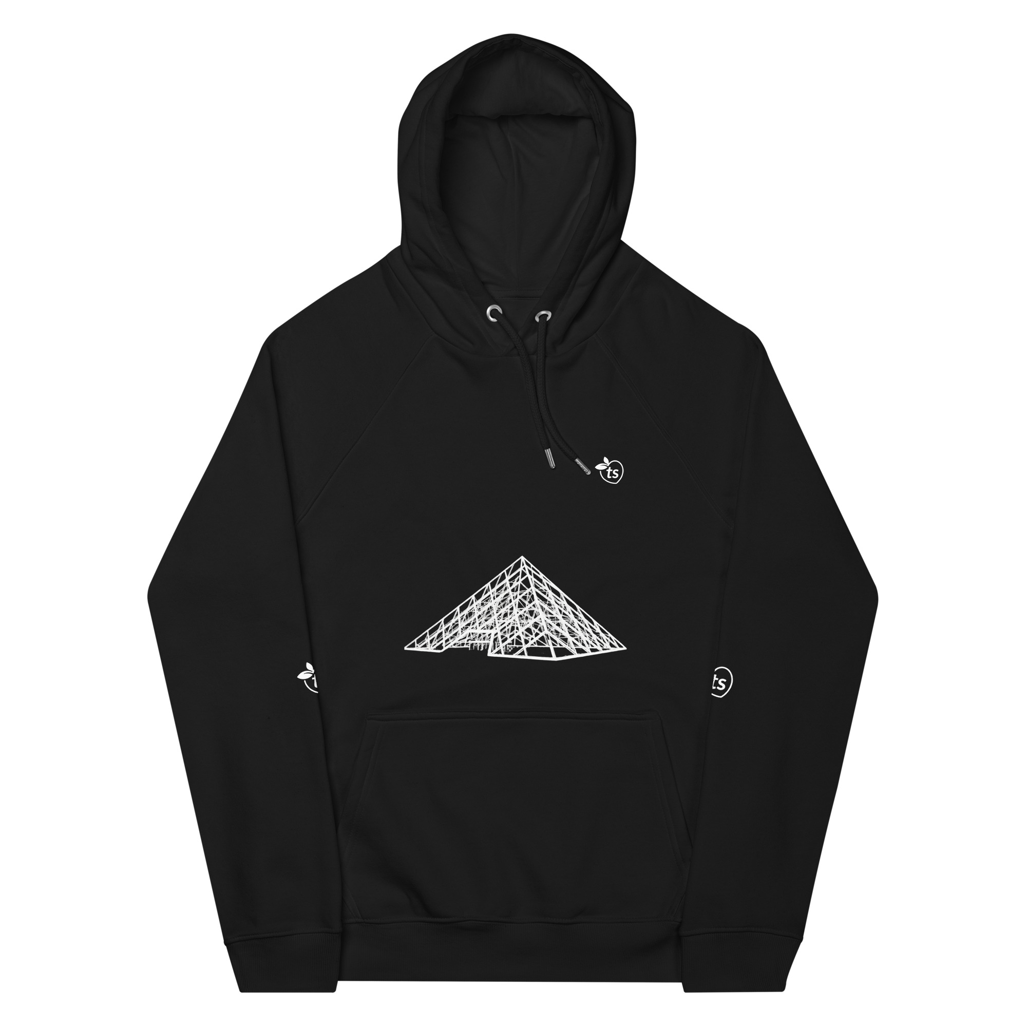 tsgabrielle® • Para El • Paris - The Louvre Pyramid • Eco Raglan sudadera con capucha • negro